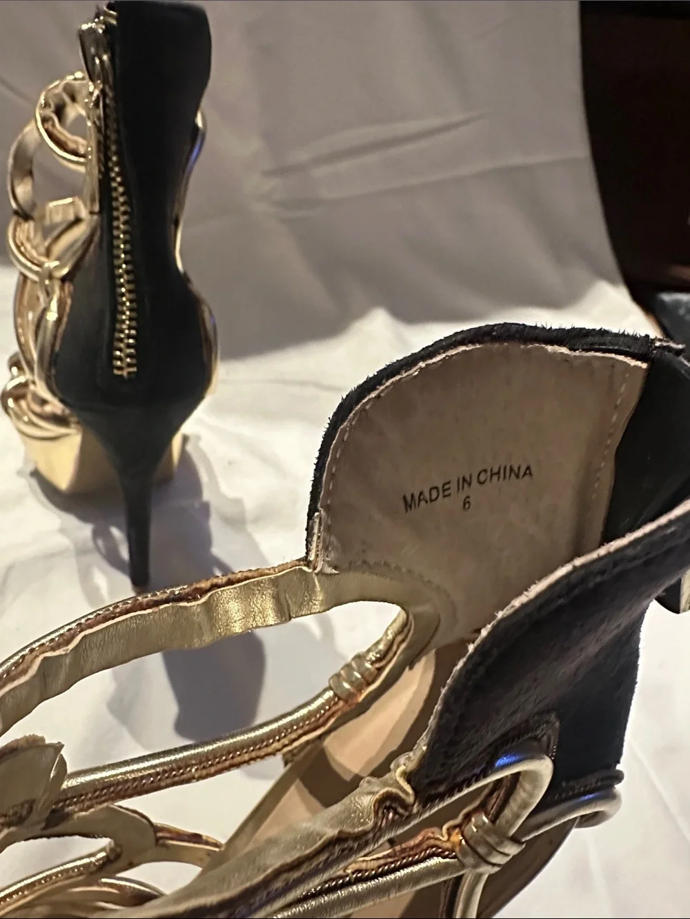 bebe Metallic Gold Knotted Strappy Heels